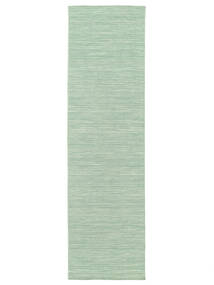Kelim Loom 80X300 Small Mint Green Plain (Single Colored) Runner Wool Rug