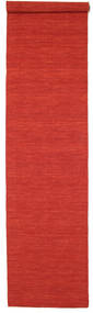  80X400 Jednobarwny Mały Kilim Loom Dywan - Czerwony Wełna