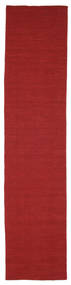 Kelim Loom 80X350 Small Dark Red Plain (Single Colored) Runner Wool Rug