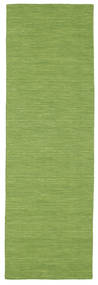Kelim Loom 80X250 Small Green Plain (Single Colored) Runner Wool Rug