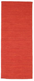  80X200 Plain (Single Colored) Small Kilim Loom Rug - Red Wool