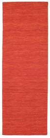 Kelim Loom 80X250 Lille Rød Enkeltfarvet Løber Uldtæppe