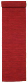 Kelim Loom 80X500 Small Dark Red Plain (Single Colored) Runner Wool Rug