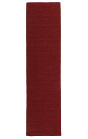 Kelim Loom 80X400 Small Dark Red Plain (Single Colored) Runner Wool Rug 