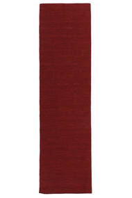  80X300 Plain (Single Colored) Small Kilim Loom Rug - Dark Red Wool