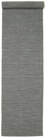  80X400 Plain (Single Colored) Small Kilim Loom Rug - Dark Grey Wool