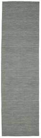  80X300 Plain (Single Colored) Small Kilim Loom Rug - Dark Grey Wool