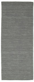  80X200 Plain (Single Colored) Small Kilim Loom Rug - Dark Grey Wool
