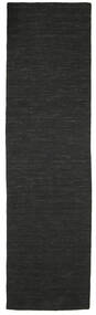  80X300 Jednobarwny Mały Kilim Loom Dywan - Czarny Wełna