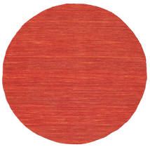  Ø 100 Plain (Single Colored) Small Kilim Loom Rug - Red Wool