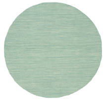 Kelim Loom Ø 100 Small Mint Green Plain (Single Colored) Round Wool Rug