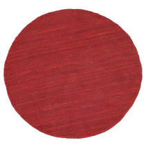  Ø 70 Jednobarwny Mały Kilim Loom Dywan - Ciemnoczerwony Wełna