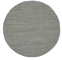 Kelim Loom Ø 100 Small Dark Grey Plain (Single Colored) Round Wool Rug