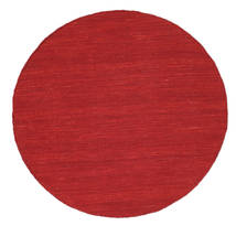 Kelim Loom Ø 100 Small Dark Red Plain (Single Colored) Round Wool Rug