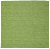  300X300 Jednobarwny Duży Kilim Loom Dywan - Zielony Wełna