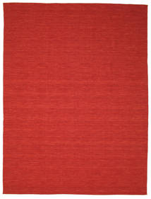  300X400 Einfarbig Groß Kelim Loom Teppich - Rot Wolle