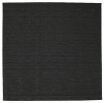  300X300 Plain (Single Colored) Large Kilim Loom Rug - Black Wool, 