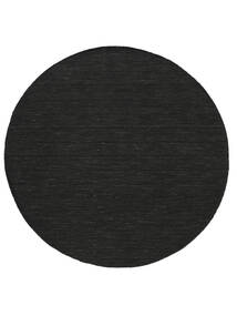 Kelim Loom Ø 300 Large Black Plain (Single Colored) Round Wool Rug