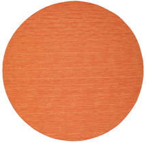  Wool Rug Ø 300 Kelim Loom Orange Round Large