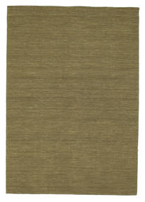  160X230 Plain (Single Colored) Kilim Loom Rug - Olive Green Wool, 