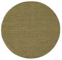  Ø 150 Plain (Single Colored) Small Kilim Loom Rug - Olive Green Wool