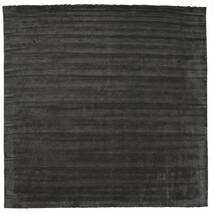  Wool Rug 400X400 Handloom Fringes Black/Grey Square Large