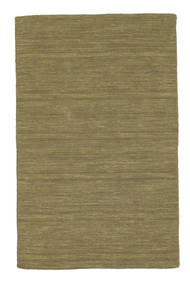  100X160 Plain (Single Colored) Small Kilim Loom Rug - Olive Green Wool