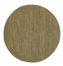 Kelim Loom Ø 100 Small Olive Green Plain (Single Colored) Round Wool Rug