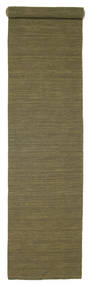 Kelim Loom 80X400 Small Olive Green Plain (Single Colored) Runner Wool Rug