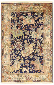  124X187 Medallion Small Kashmir Pure Silk Pictorial Rug Silk, Carpetvista