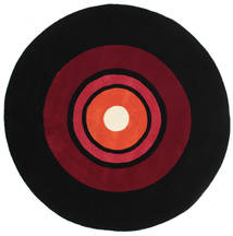  Tapis De Laine Ø 150 Schallplatte Handtufted Noir/Bourgogne Rouge Rond Petit