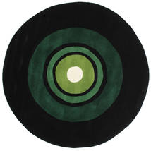 Schallplatte Handtufted Ø 150 Small Black/Green Dotted Round Wool Rug
