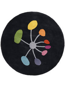Flower In The Wind Handtufted Ø 150 Small Black Floral Round Wool Rug