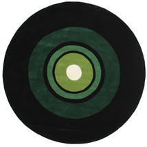  Alfombra De Lana Ø 250 Schallplatte Handtufted Negro/Verde Redonda Grande