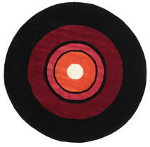  Wool Rug Ø 200 Schallplatte Handtufted Black/Burgundy Red Round