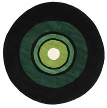  Ø 200 Dotted Schallplatte Handtufted Rug - Black/Green Wool