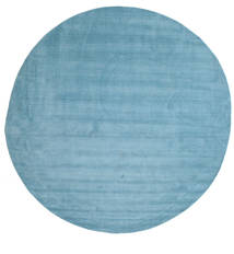  Wool Rug Ø 300 Handloom Light Blue Round Large