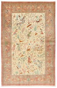 絨毯 ペルシャ クム シルク 署名: Hosseini 155X240 ベージュ/オレンジ (絹, ペルシャ/イラン)