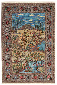  イスファハン 絹の縦糸 画像/絵 絨毯 140X210 ペルシャ ウール 茶色/ベージュ 小