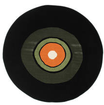   Ø 150 Schallplatte Flatweave Groen/Oranje Rond Klein Vloerkleed