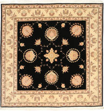 203X205 絨毯 タブリーズ 50 Raj シルク製 オリエンタル 正方形 ベージュ/ブラック (ペルシャ/イラン) Carpetvista