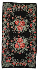 192X360 絨毯 薔薇 キリム Moldavia オリエンタル 廊下 カーペット 黒/グリーン (ウール, モルドバ)