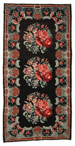  Oriental Rose Kelim Moldavia Rug 187X347 Black/Dark Red Wool, Moldova Carpetvista