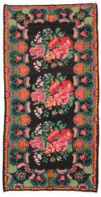 186X360 Tapete Kilim Rose Moldavia Oriental Verde/Cinza Escuro (Lã, Moldávia) Carpetvista