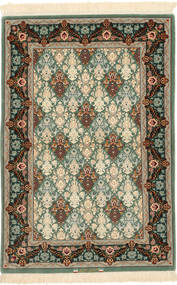 Tappeto Isfahan Ordito In Seta 100X150 Verde/Marrone ( Persia/Iran)