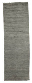  80X250 Plain (Single Colored) Small Handloom Fringes Rug - Dark Grey Wool
