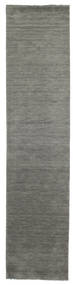  80X350 Plain (Single Colored) Small Handloom Fringes Rug - Dark Grey Wool