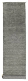  80X400 Plain (Single Colored) Small Handloom Fringes Rug - Dark Grey Wool