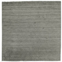 Handloom Fringes 300X300 Large Dark Grey Plain (Single Colored) Square Wool Rug