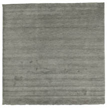 250X250 Plain (Single Colored) Large Handloom Fringes Rug - Dark Grey Wool